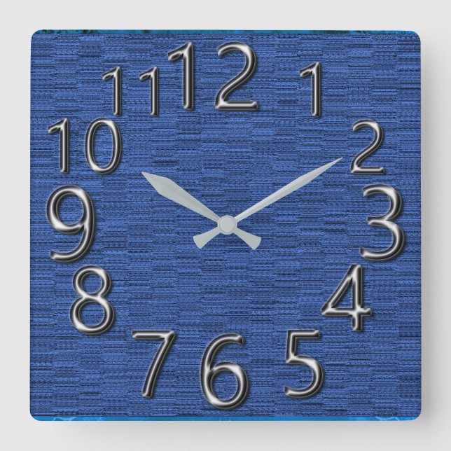 Art-Of-Time-Silver-Retro-Blue-Delights Square Wall Clock (Front)