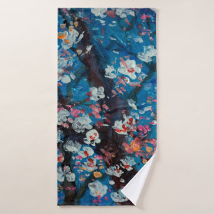 Art oil painting, cherry blossom flower, abstract, bath towel