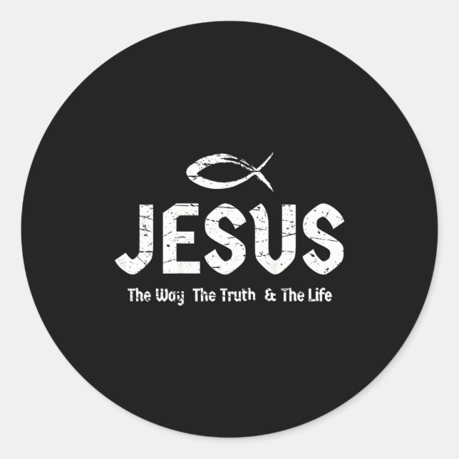 (art On Back) Bible John 14_6 Jesus Way Truth Life Classic Round Sticker (Front)