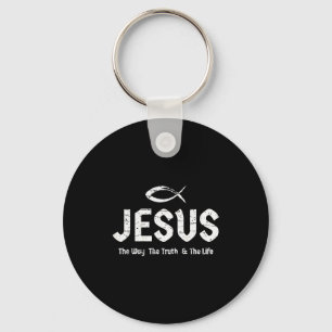 (art On Back) Bible John 14_6 Jesus Way Truth Life Key Ring