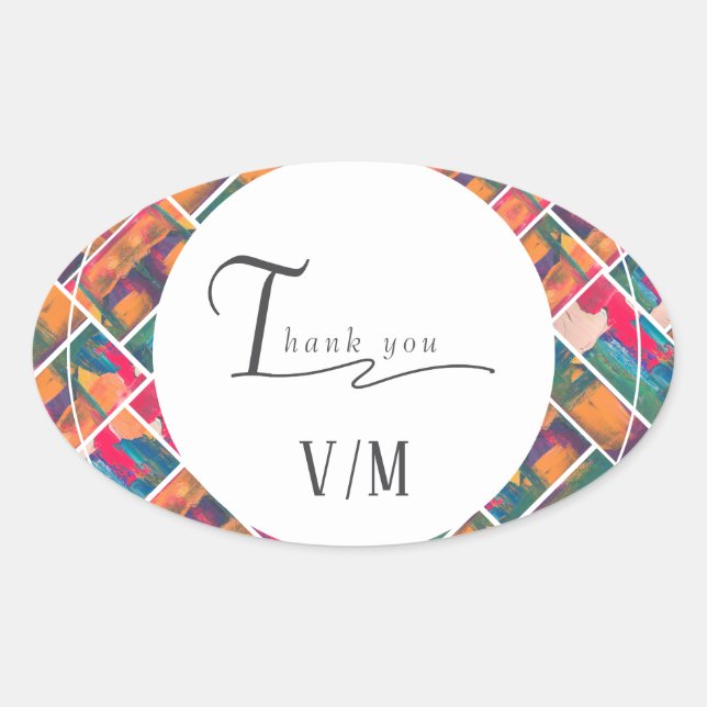 Art Paint Colourful Modern Abstract Thank You Oval Sticker (Front)
