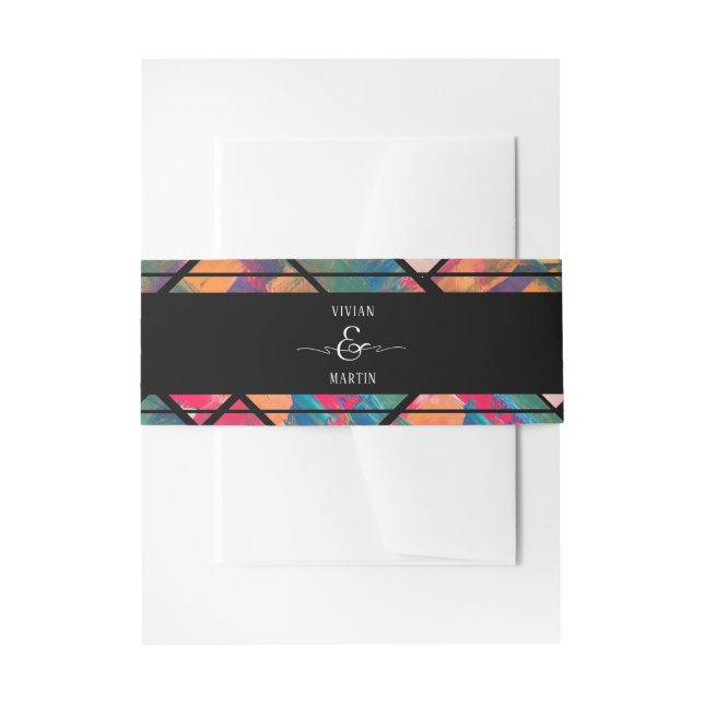 Art Paint Colourful Modern Abstract Wedding Invitation Belly Band (Front Example)