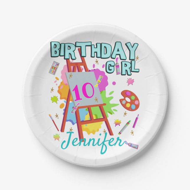 Art Paint Painting Splatter Birthday Girl Matching Paper Plate (Front)