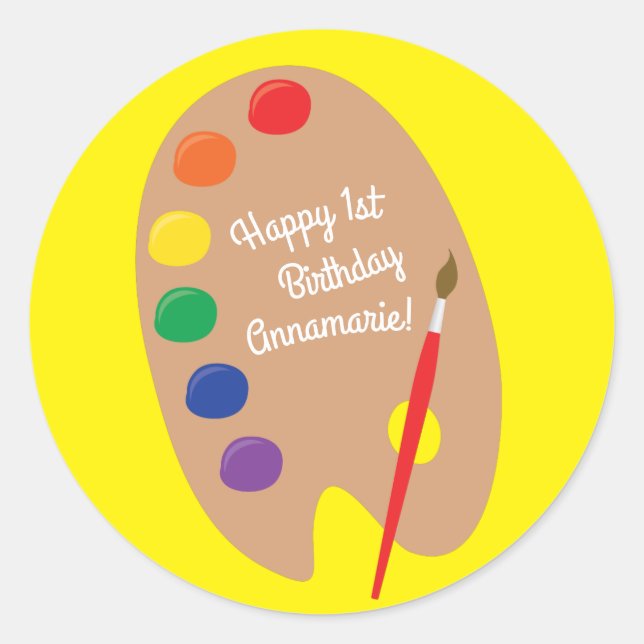 Art Paint Palette Cute 1st Birthday Party Classic Round Sticker (Front)