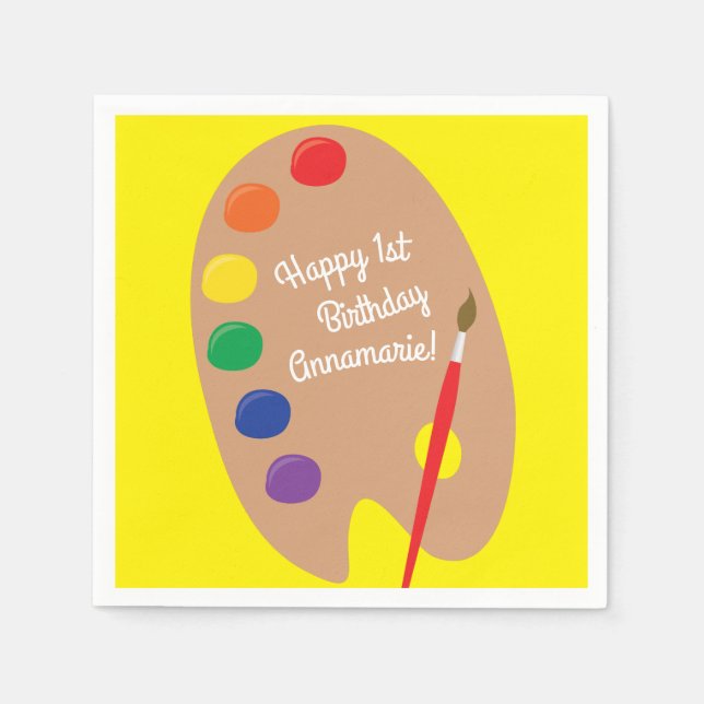 Art Paint Palette Cute 1st Birthday Party Napkin (Front)