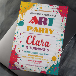 Art Paint Party   Colourful Kids Birthday Invitation