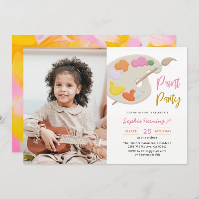 Art Painting Birthday Party Photo Invitation (Front/Back)