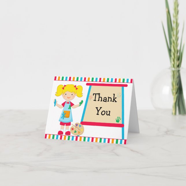 Art Painting Birthday Party Thank You Card (Front)