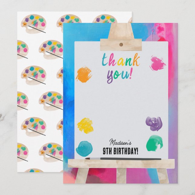 Art Painting Craft Artist Paint Birthday Theme Thank You Card (Front/Back)