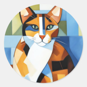 Art Painting Cubist Calico Cat Classic Round Sticker