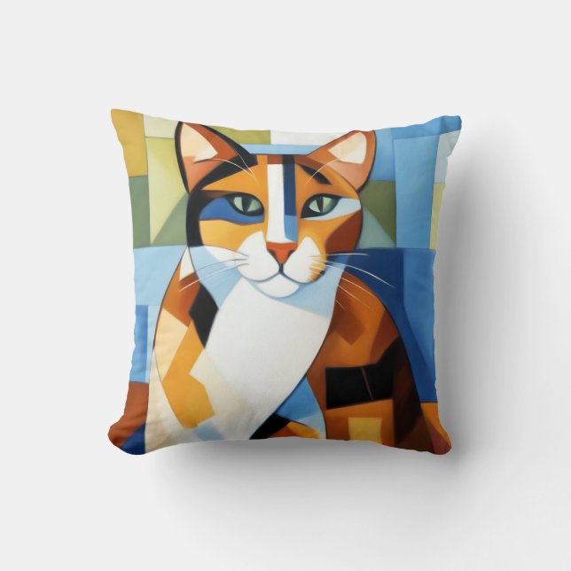 Art Painting Cubist Calico Cat Cushion (Front)