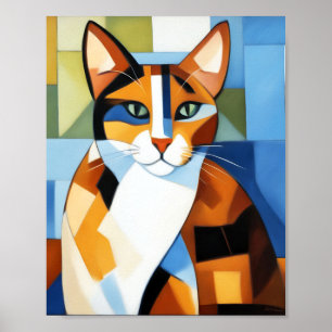 Art Painting Cubist Calico Cat Poster