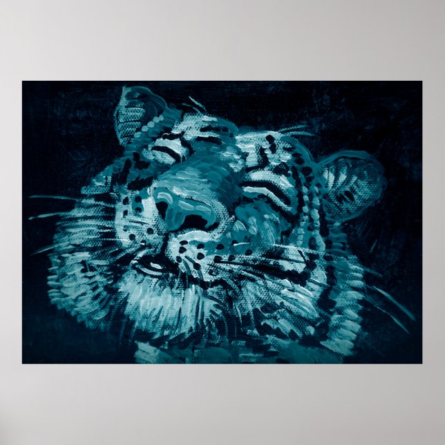 Art painting Fine art Oil colour cute tiger in dar Poster (Front)