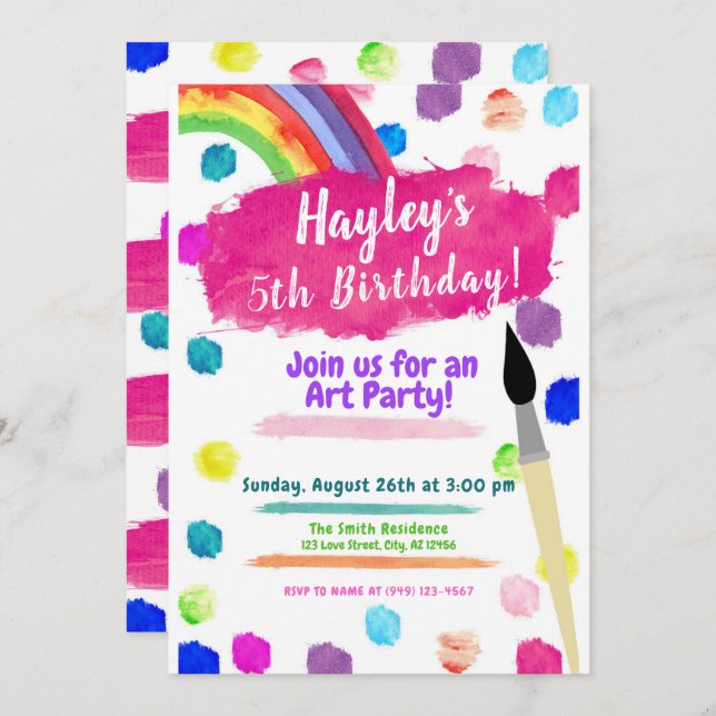 Art Painting Party Watercolor Birthday Invitation (Front/Back)