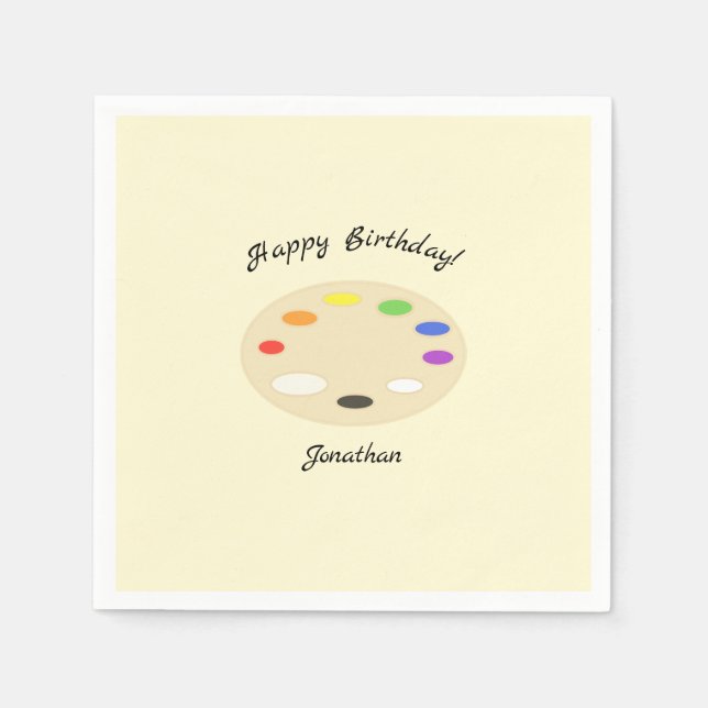 Art Palette Personalised Cream Birthday Napkin (Front)