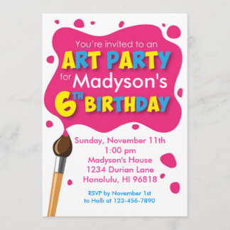 Art Party 6th Birthday Invitation