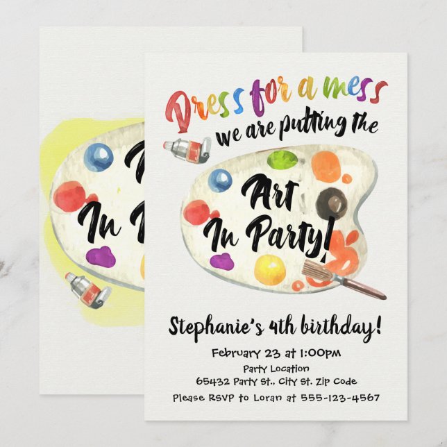 Art Party, Birthday Invitation (Front/Back)