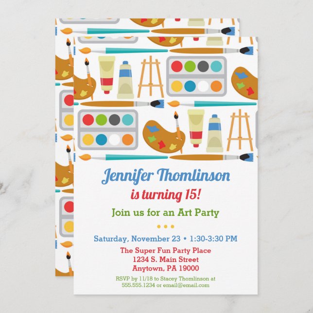 Art Party Birthday Invitation Painting Arts Crafts (Front/Back)