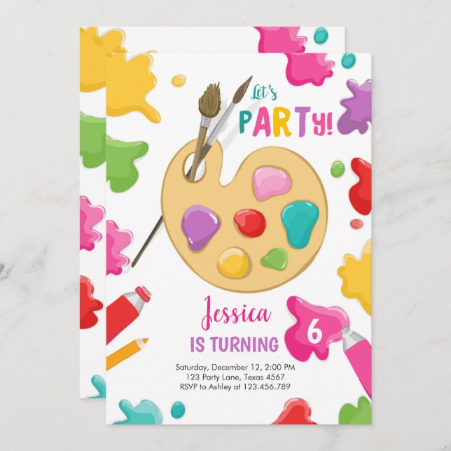 Art Party Birthday Invitation Painting Craft Party (Front/Back)