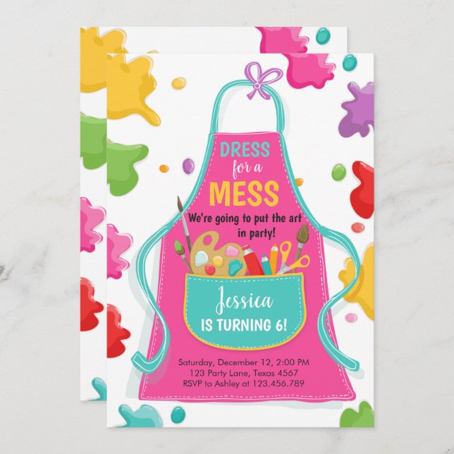 Art Party Birthday Invitation Painting Craft Party (Front/Back)