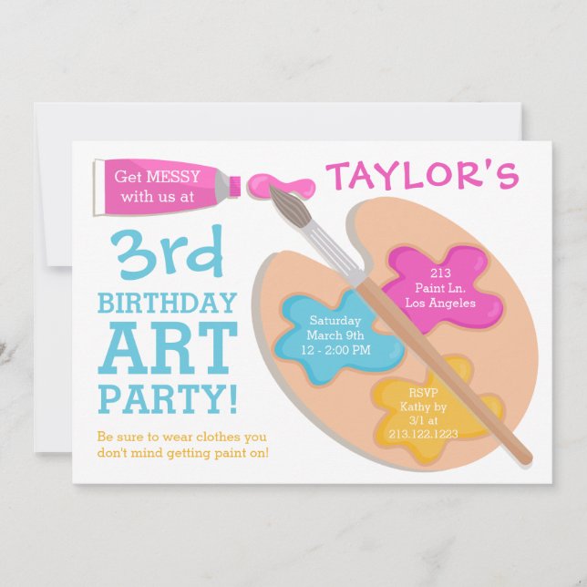 Art Party Birthday Painting Invitation (Front)
