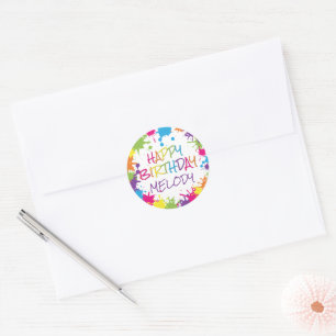 Art Party Colorful Paint Happy Birthday Classic Round Sticker