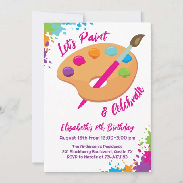 Art Party Craft Painting Girly Birthday Party Invitation (Front)