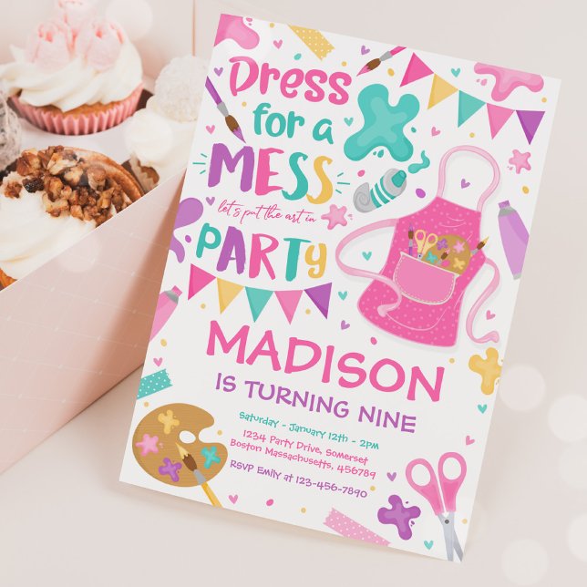 Art Party Craft Painting Girly Birthday Party  Invitation (Creator Uploaded)