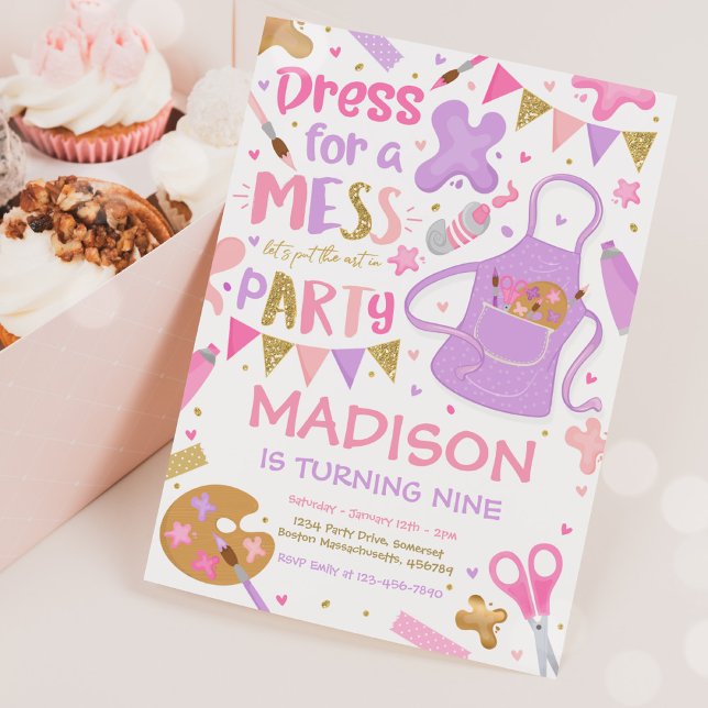 Art Party Craft Painting Girly Birthday Party Invitation (Creator Uploaded)