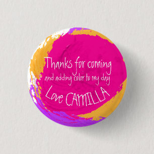 Art party paint dabs thank you named button