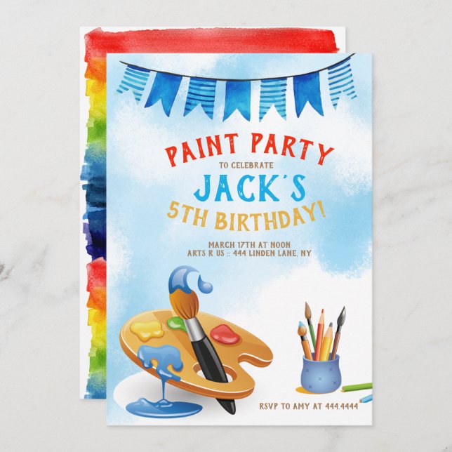 Art Party Painting Birthday Invitation (Front/Back)