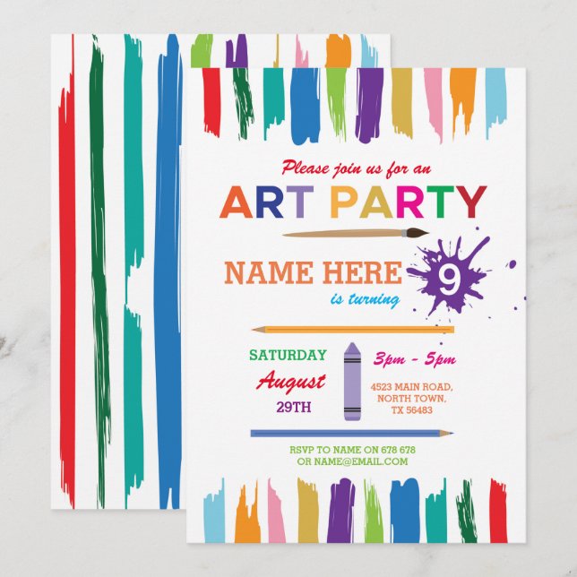 Art Party Painting Drawing Paint Birthday Invite (Front/Back)