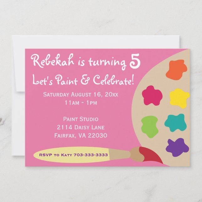 Art Party Palette Invites - Pink (Front)