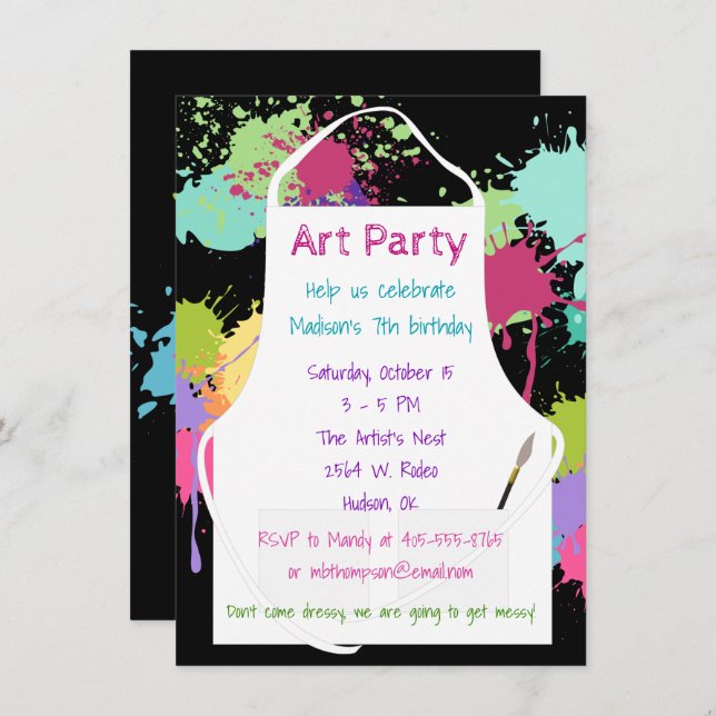 Art Party Pastel Paints Invitation (Front/Back)