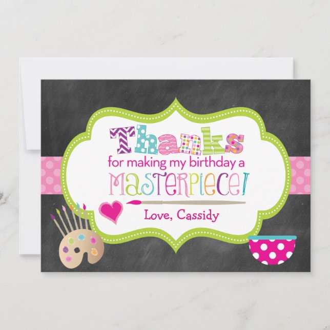 Art Party Thank You Card - Pre-written Message (Front)