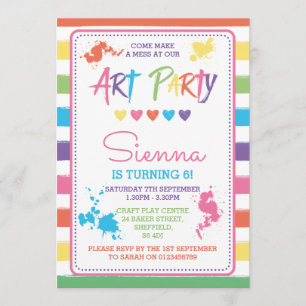 Art Party themed birthday party invitation