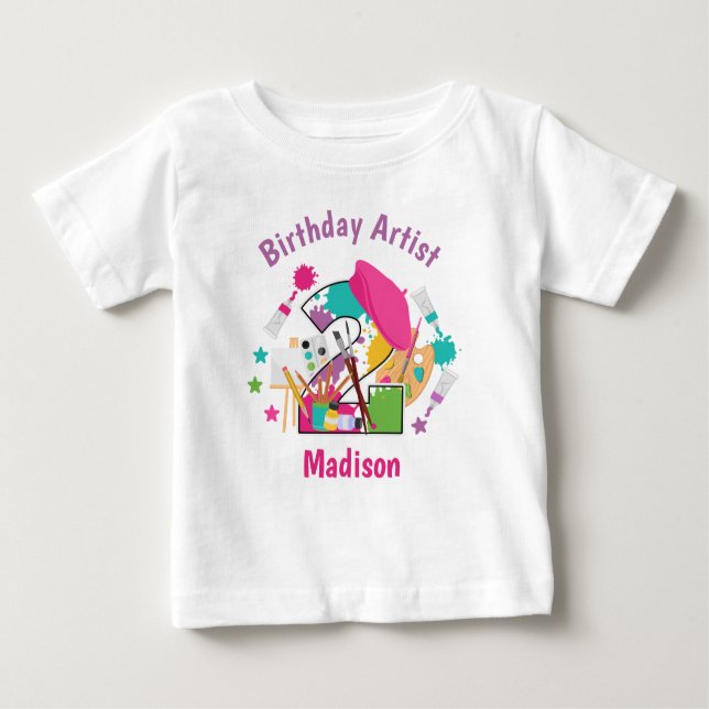 Art Party Two Birthday shirt Painting Birthday  (Front)