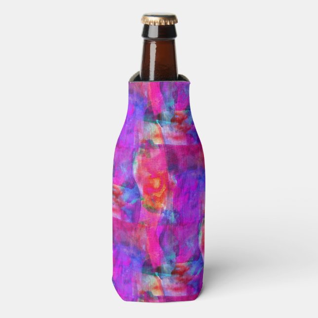 Art pink, blue, red texture background bottle cooler (Bottle Front)
