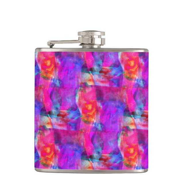 Art pink, blue, red texture background hip flask (Front)