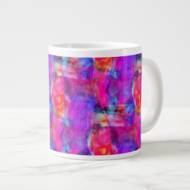 Art pink, blue, red texture background large coffee mug (Front Right)