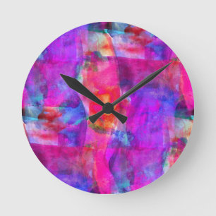 Art pink, blue, red texture background round clock