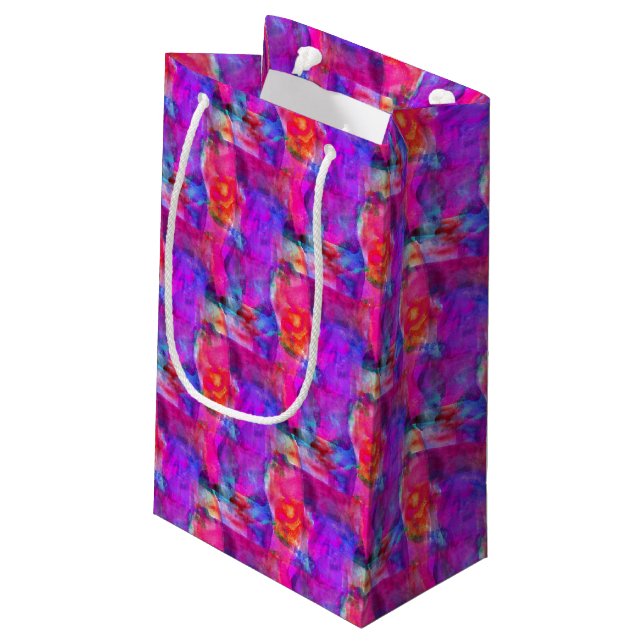 Art pink, blue, red texture background small gift bag (Back Angled)