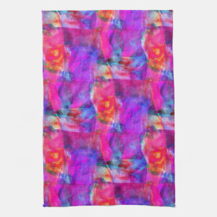 Art pink, blue, red texture background tea towel