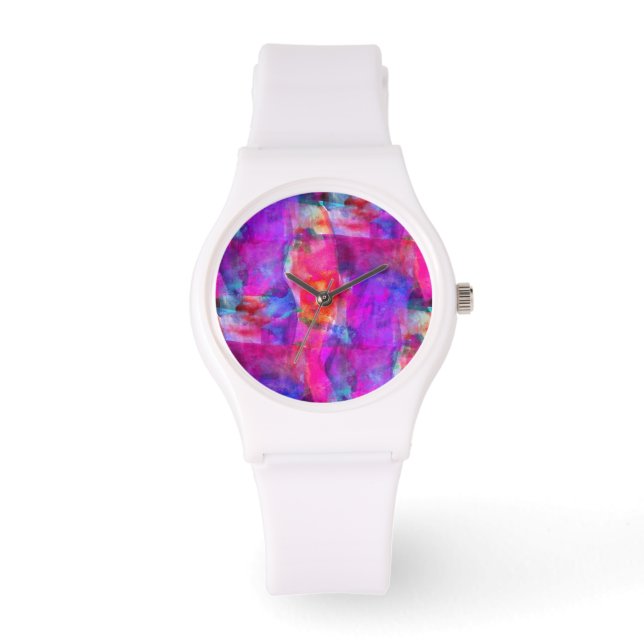 Art pink, blue, red texture background watch (Front)
