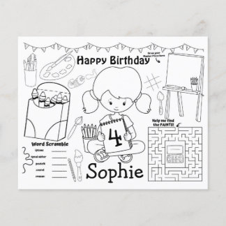 Art placemats, art birthday colouring & activity