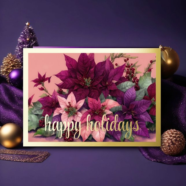 Art Poinsettia Arrangement Burgundy Purple Peach  Holiday Card (Creator Uploaded)