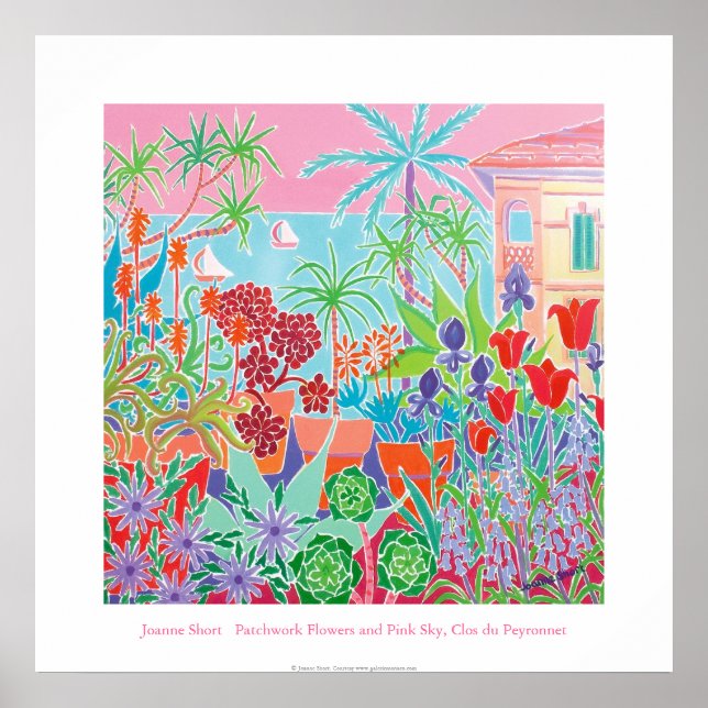 Art Poster: Patchwork Flowers & Pink Sky Poster (Front)