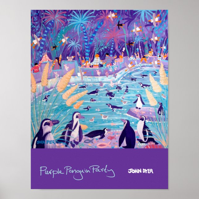 Art Poster: Purple Penguin Party at the Zoo Poster (Front)