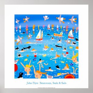 Art Poster: Swimmers, Seals and Sails. Poster