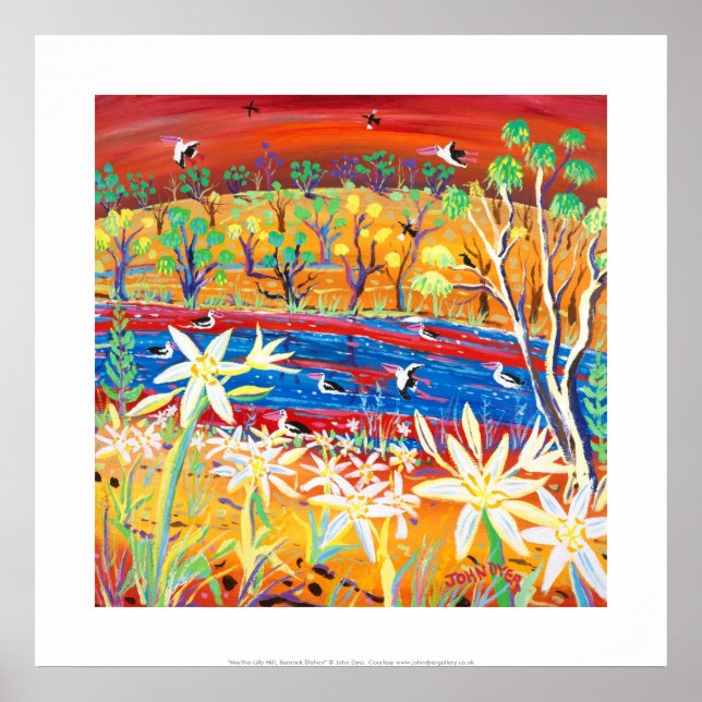 Art Print: Banrock Station Pelicans and Lilies Poster (Front)